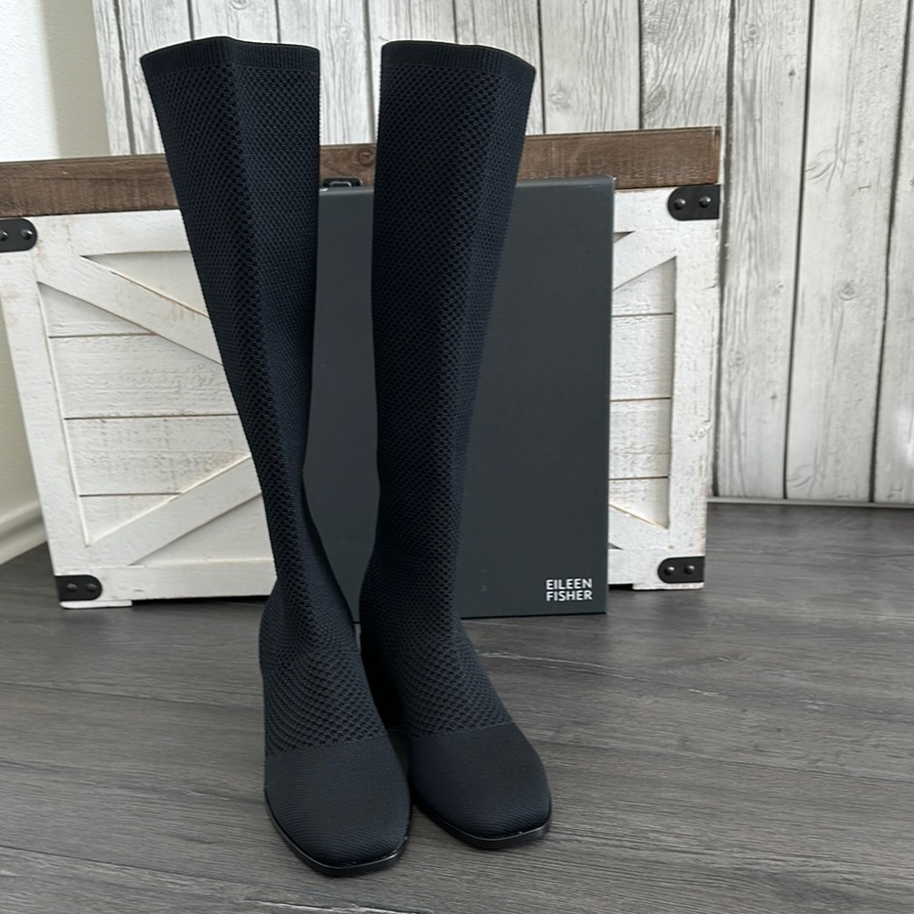 Eileen Fisher Black Over the Knee Boots Sleek Design